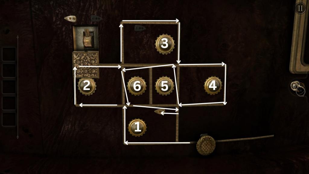 The pathway needed to take to unlock the white switch in the slider puzzle