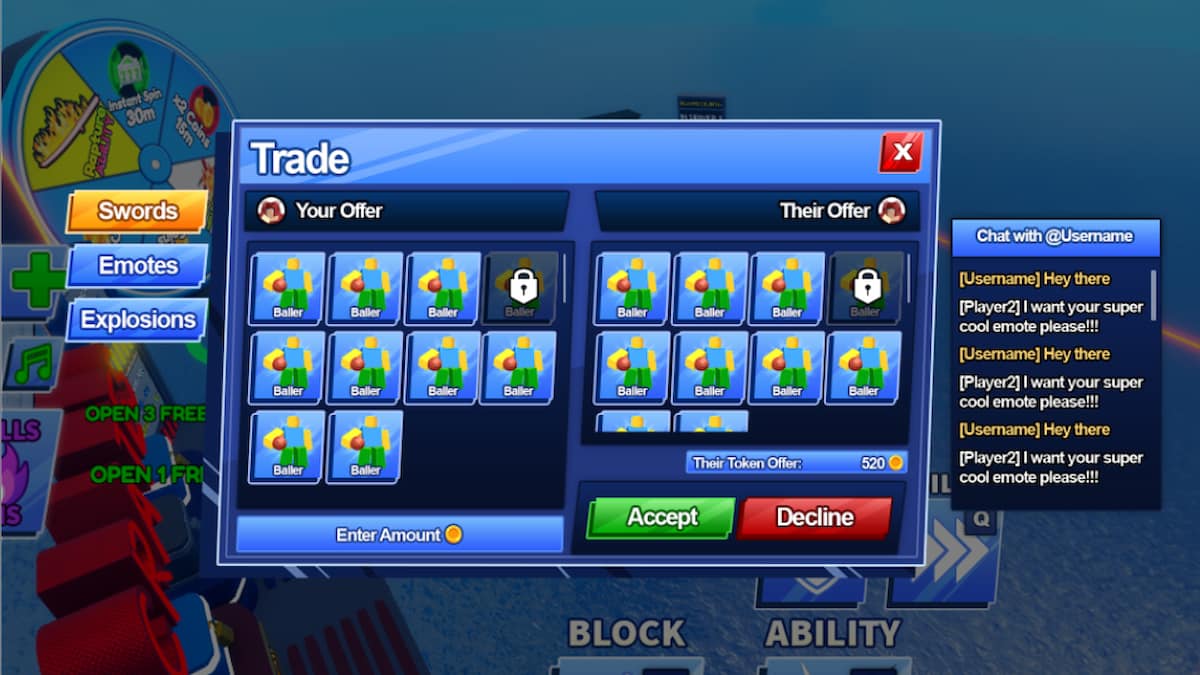 The leaked Trading Hub in Blade Ball