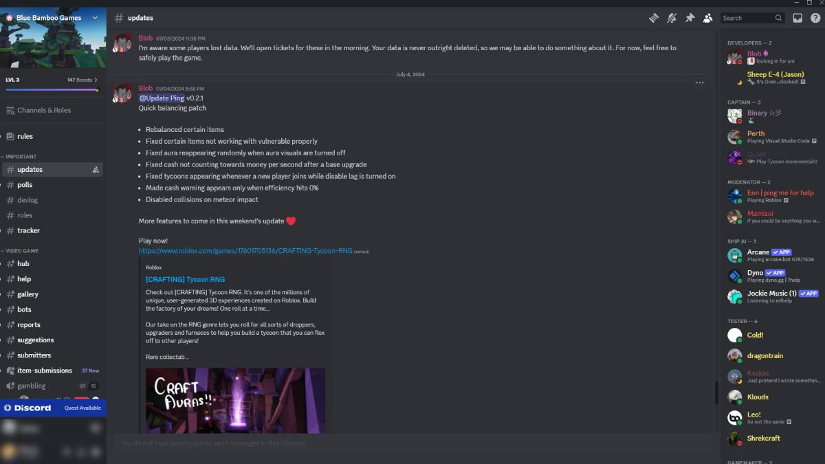 Tycoon RNG Ссылки на Trello и Discord