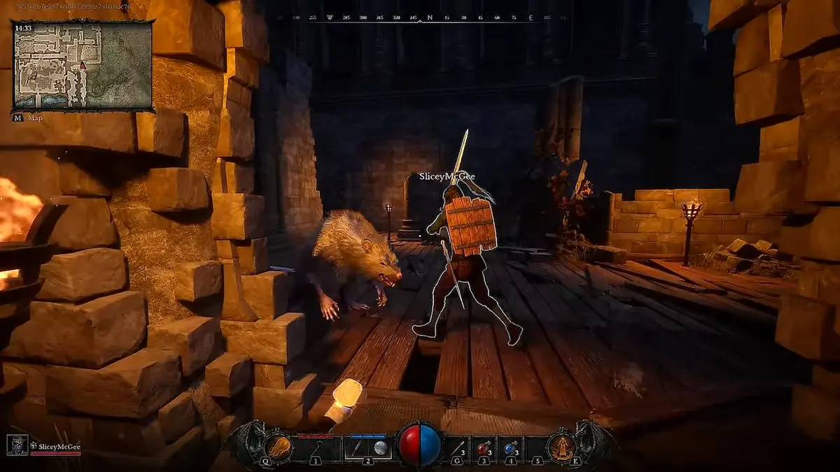 A giant rat in Dungeonborne about to be hit by a player.