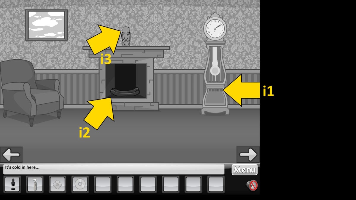 Exploring around the fireplace in Escape the Black and White House