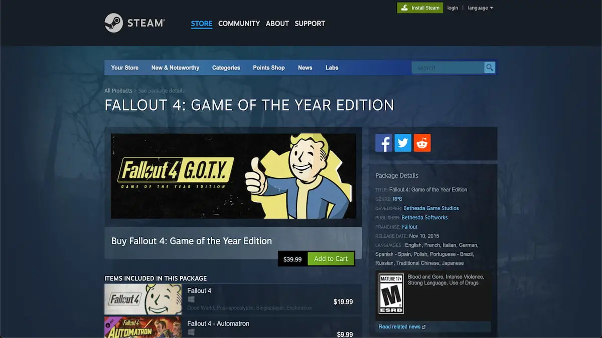 Fallout 4 GOTY Edition on the Steam Store