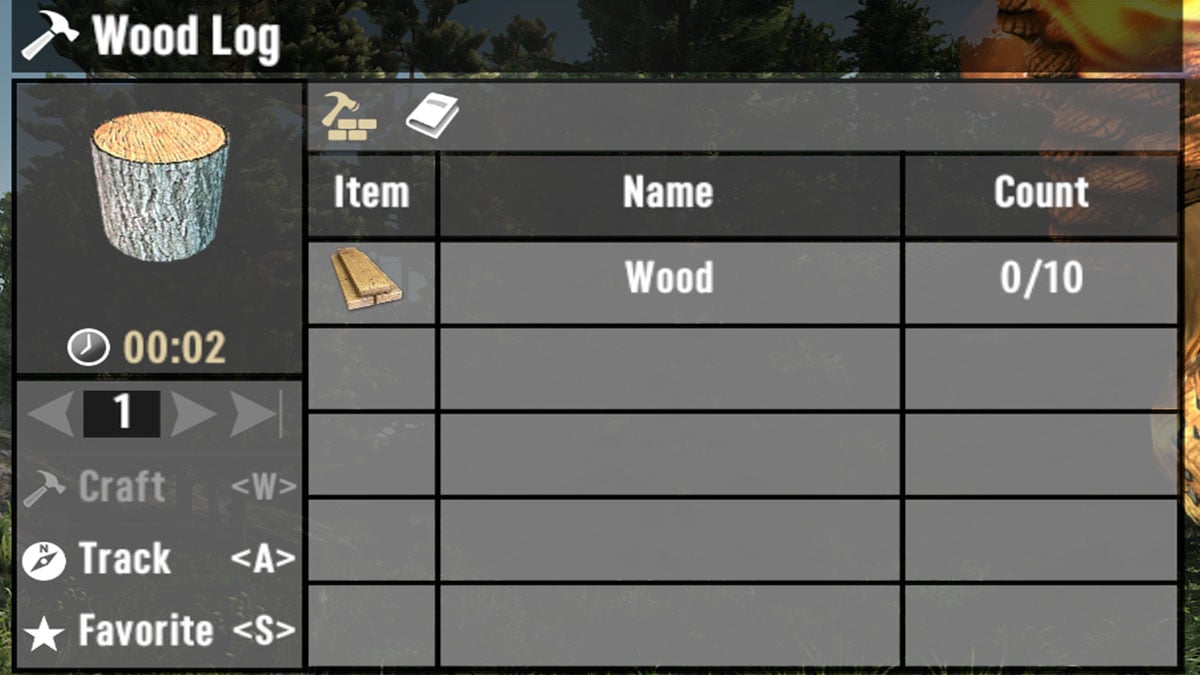 7 Days To Die Wood Log item in the crafting menu