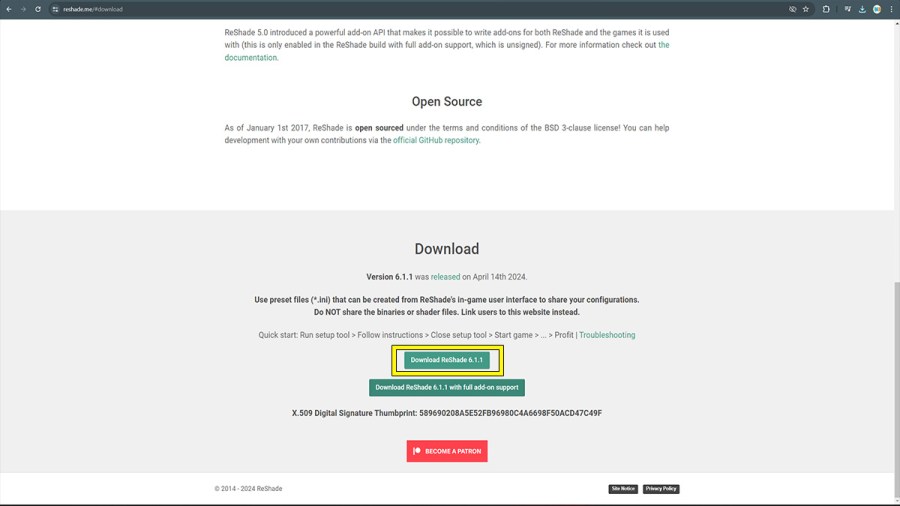 ReShade website download link
