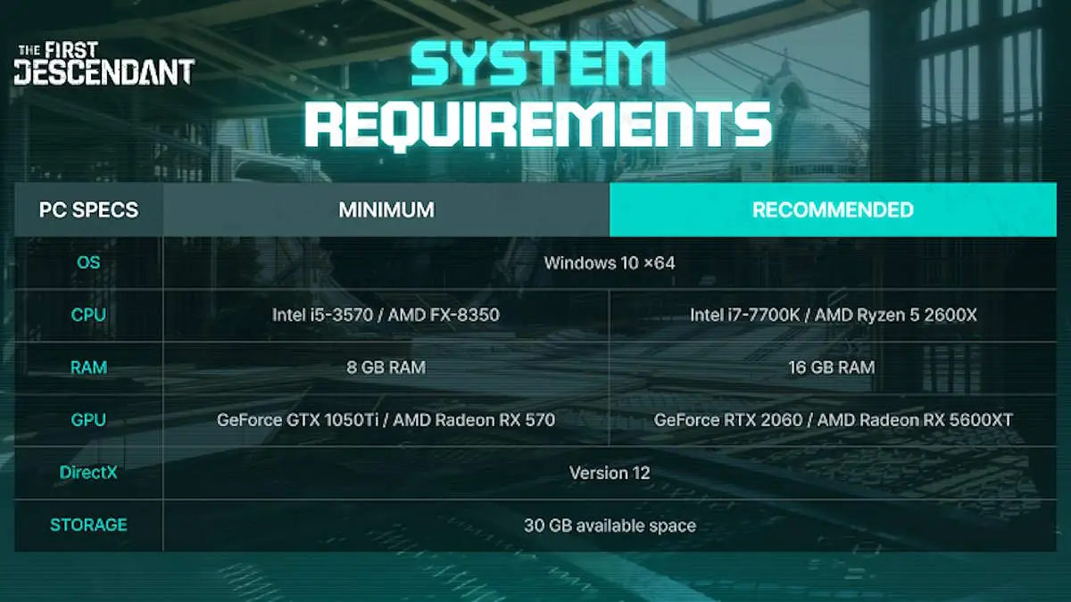 Checking system requirements for The first Descendant on PC