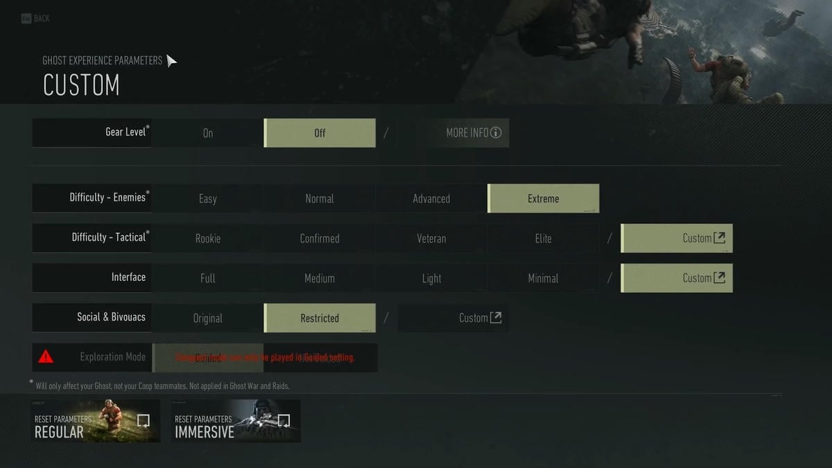 Ghost Recon Breakpoint Ghost Experience Parameters setting