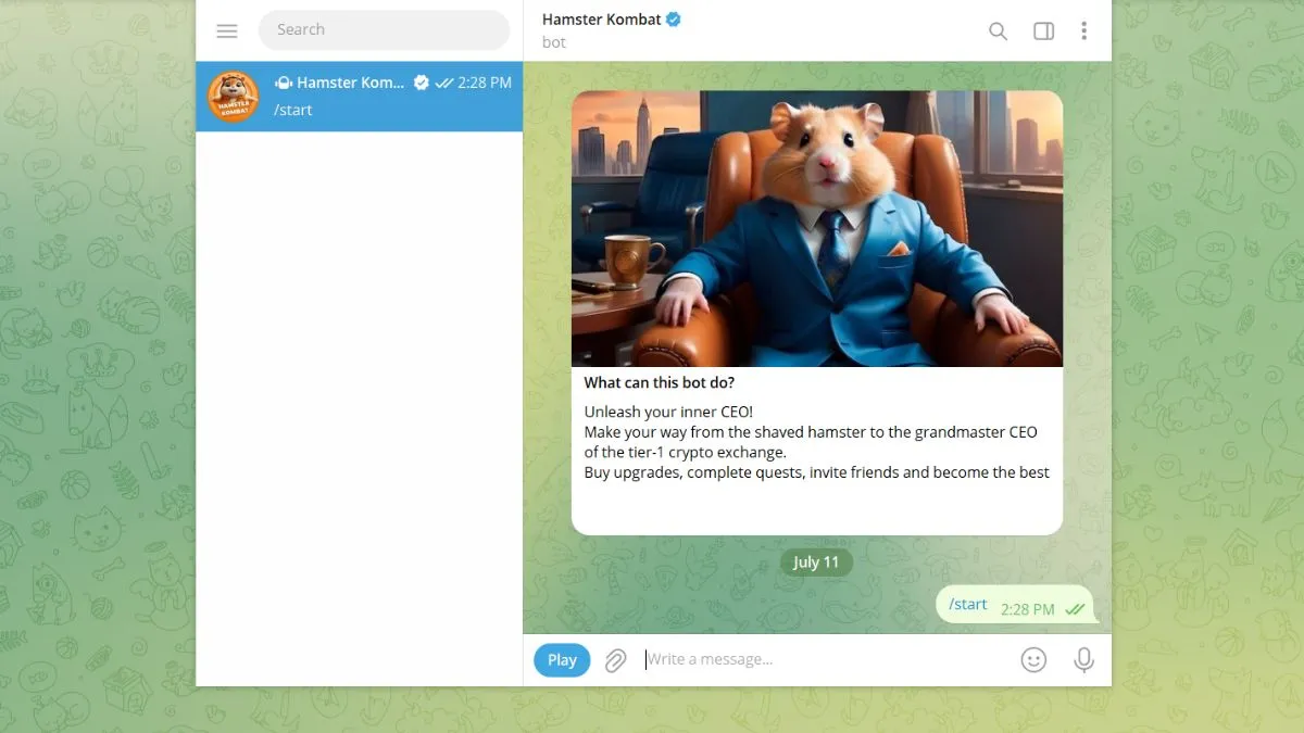 Hamster Kombat chat in Telegram app