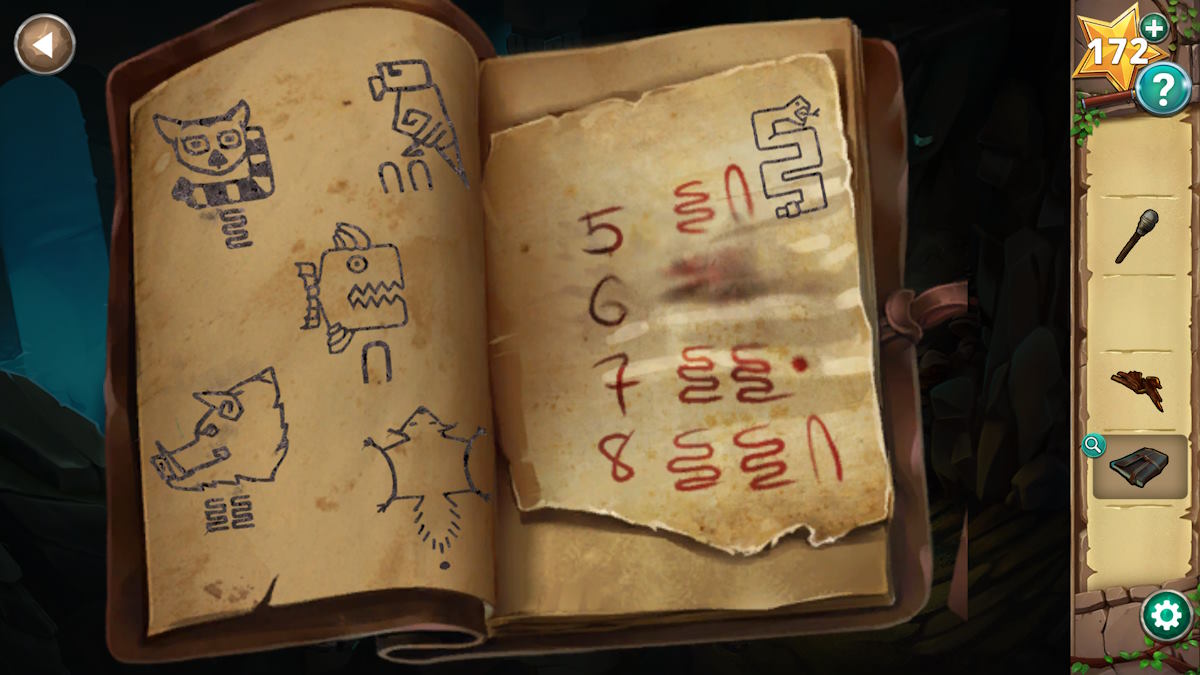 The completed journal in Chapter 2 of Adventure Escape Mysteries Hidden Ruins