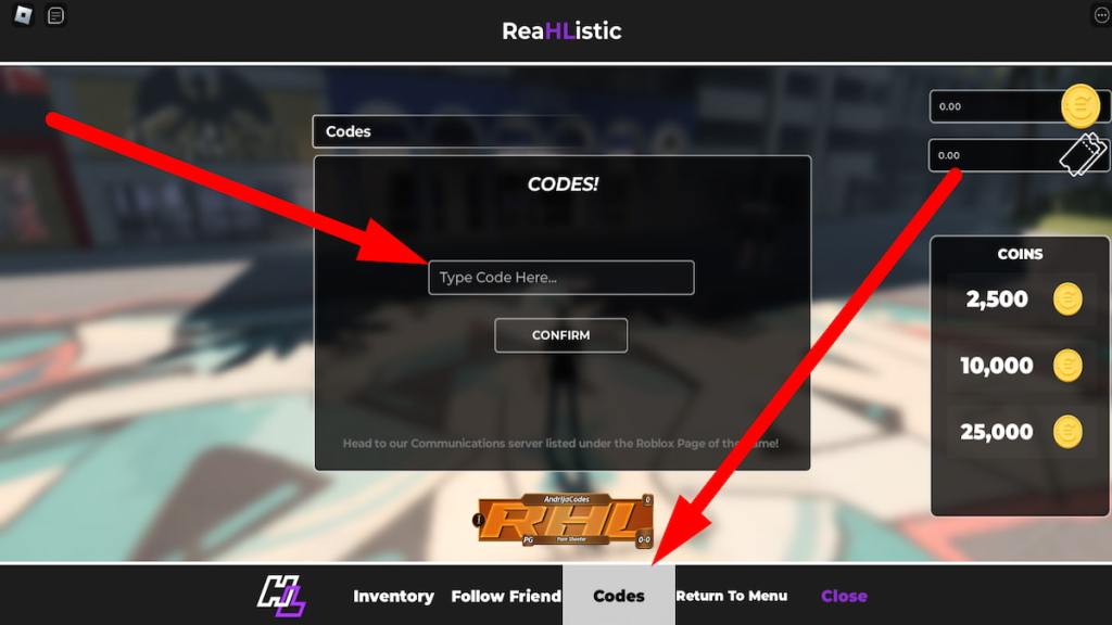 How to redeem codes in Realistic Basketball, step 2