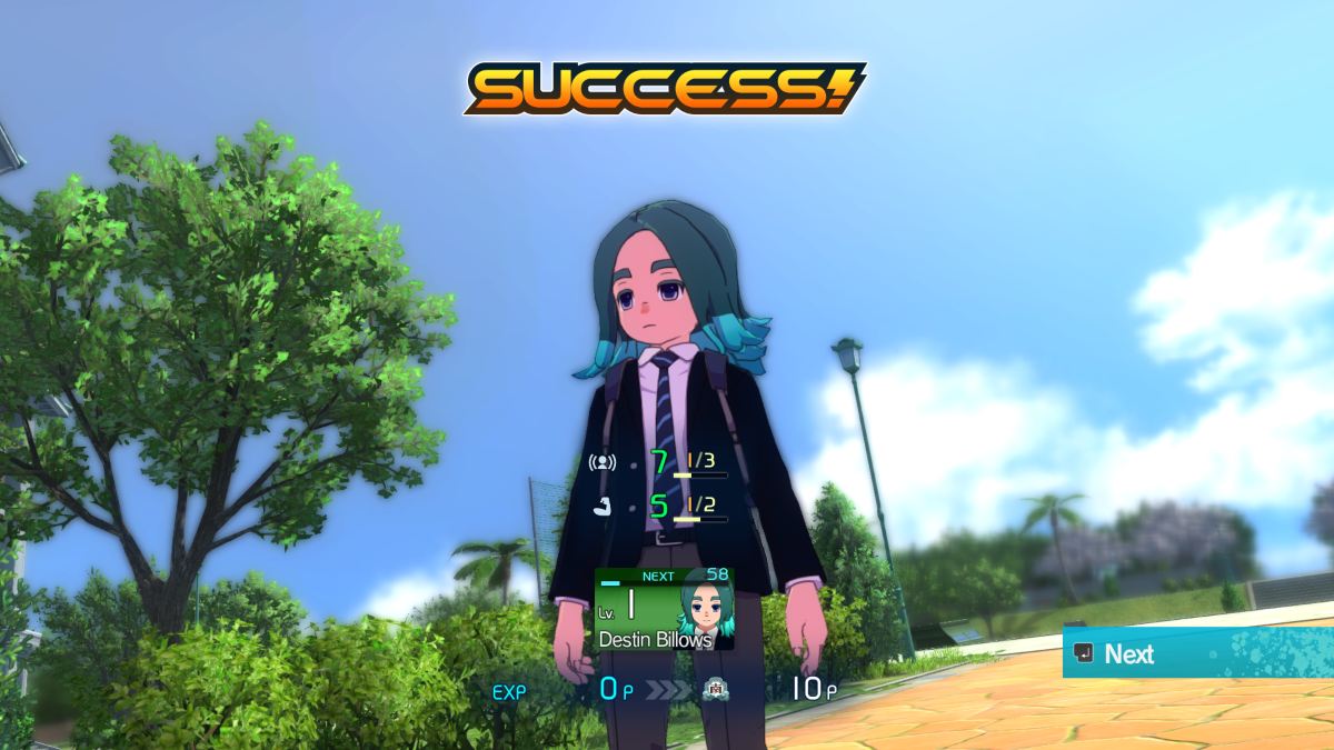 Destin's success screen in Inazuma Eleven Victory Road