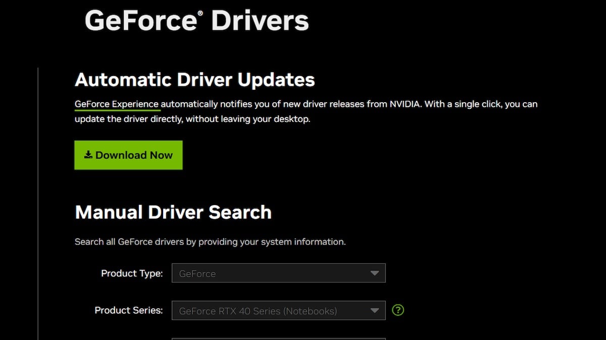 The NVIDIA GeForce Drivers page.