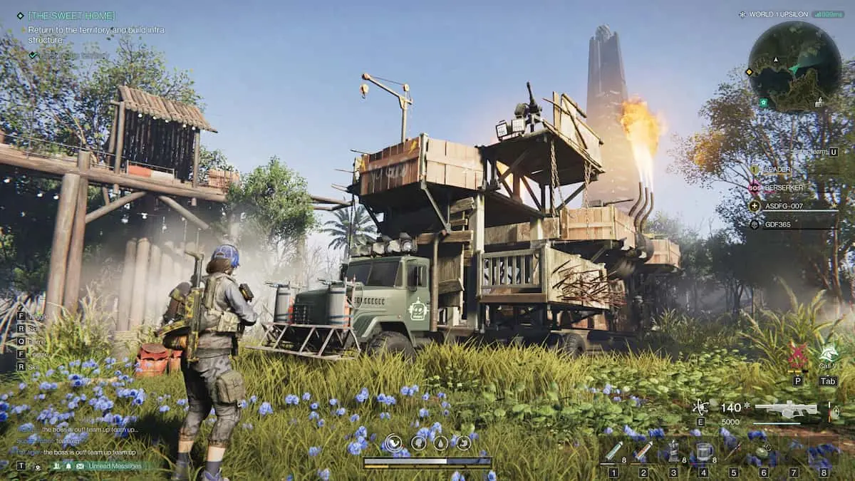 The player character looking at a large constructed base in Once Human