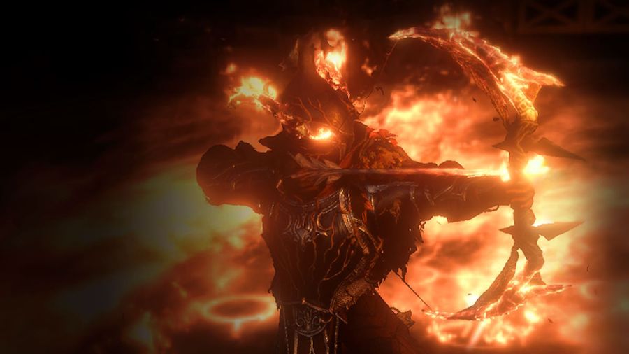 Character shooting a flaming bow in Path of Exile