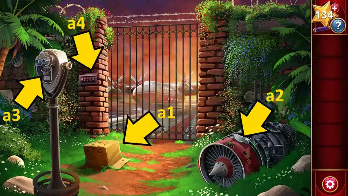 Trying to open the gate to the plane in Adventure Escape Mysteries Puzzle Lovers