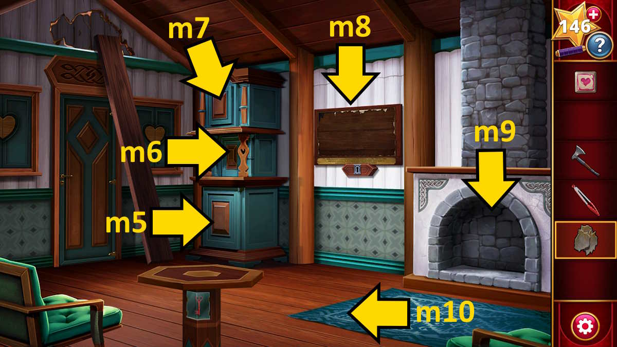 Finding the game pieces in the cabin in Frijonya in Adventure Escape Mysteries Puzzle Lovers