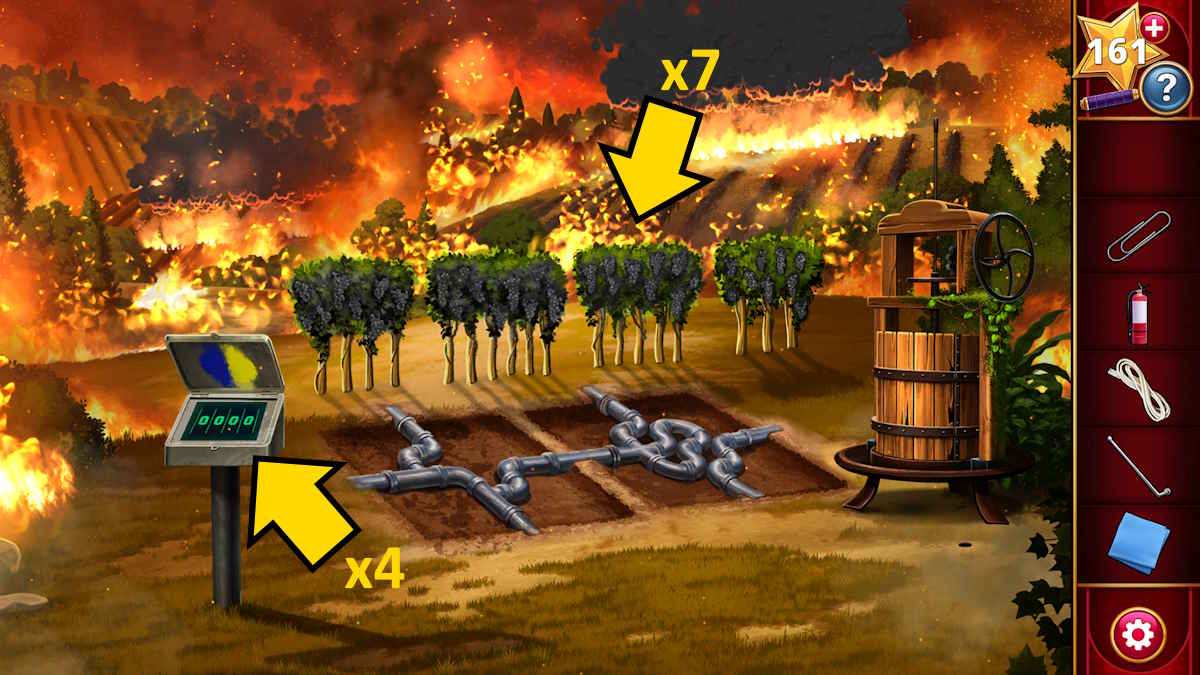 Working out the sprinkler code at the vineyard in Adventure Escape Mysteries Puzzle Lovers