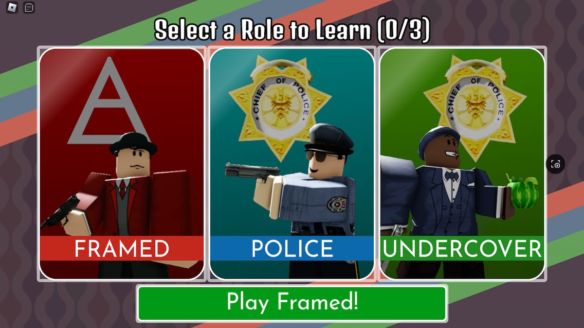 The three roles in Roblox Framed!