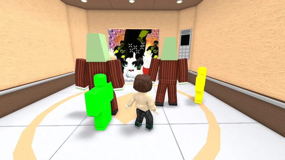 Standing in an elevator watching Snoop Dogg in Roblox The Normal Elevator.