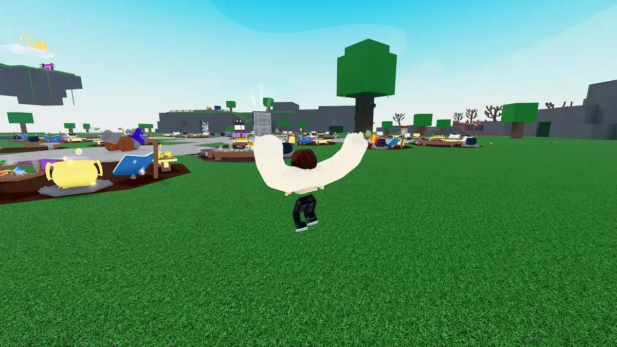 An avatar with noodle arms in Roblox Wacky Wizard.