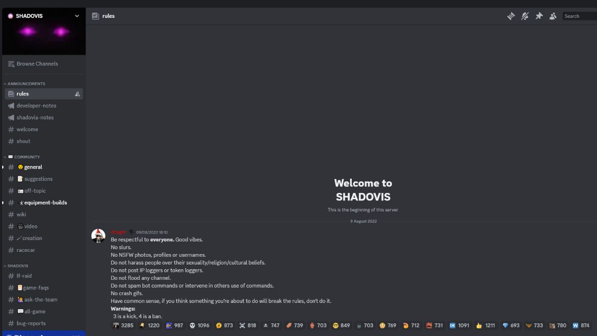 Roblox Shadovis RPG Discord welcome message