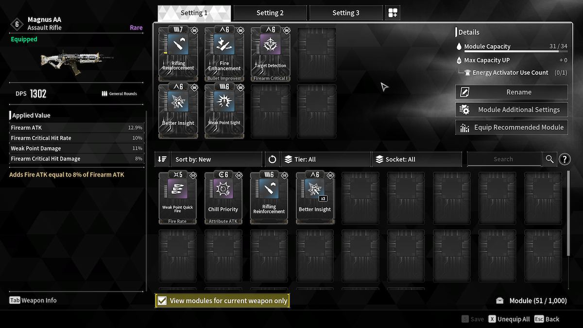 Some of the available weapon modifications in The First Descendant.