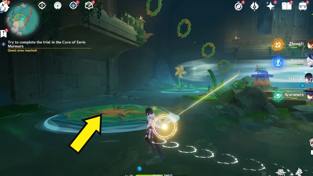 Genshin Impact arrow pointing to lilypad