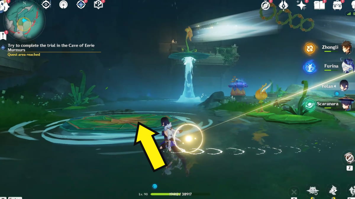 Genshin Impact arrow pointing to lilypad