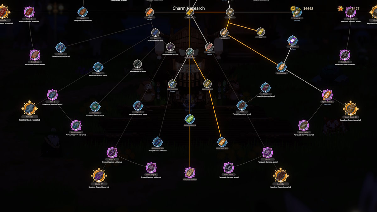 Checking out the Charms tech tree in Yaoling Mythical Journey
