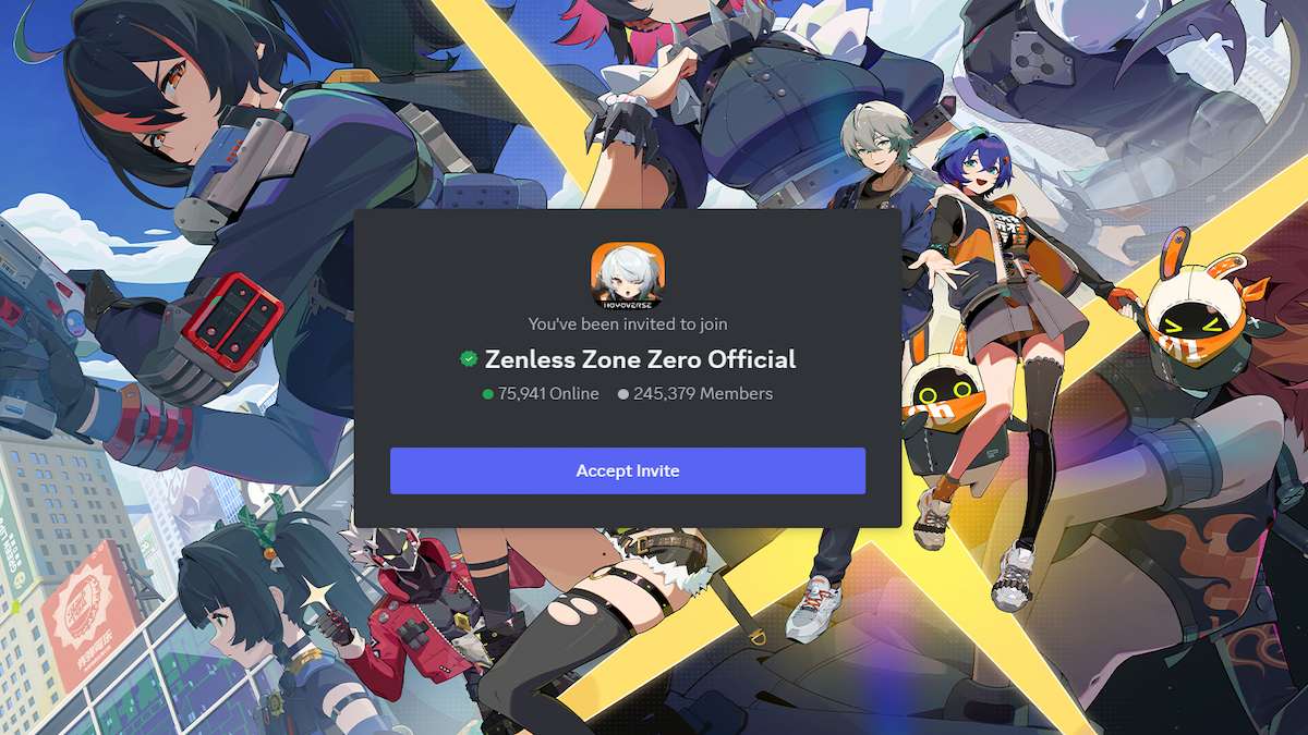 The Zenless Zone Zero Discord invitation screen.
