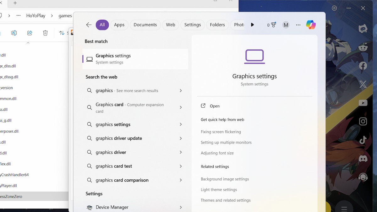 Finding your graphics settings on Windows.