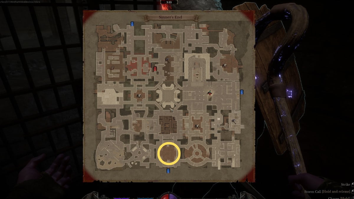 The location of Dungeonborne's Divine Sword Fragment in the Sinner's End dungeon