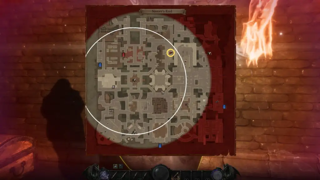 The location of the final Sinner's End Resurrection Stone on a Dungeonborne map