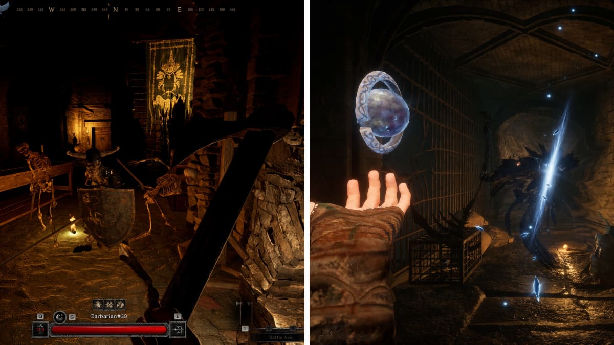 A player in a Dark and Darker dungeon while a mage explores a Dungeonborne dungeon