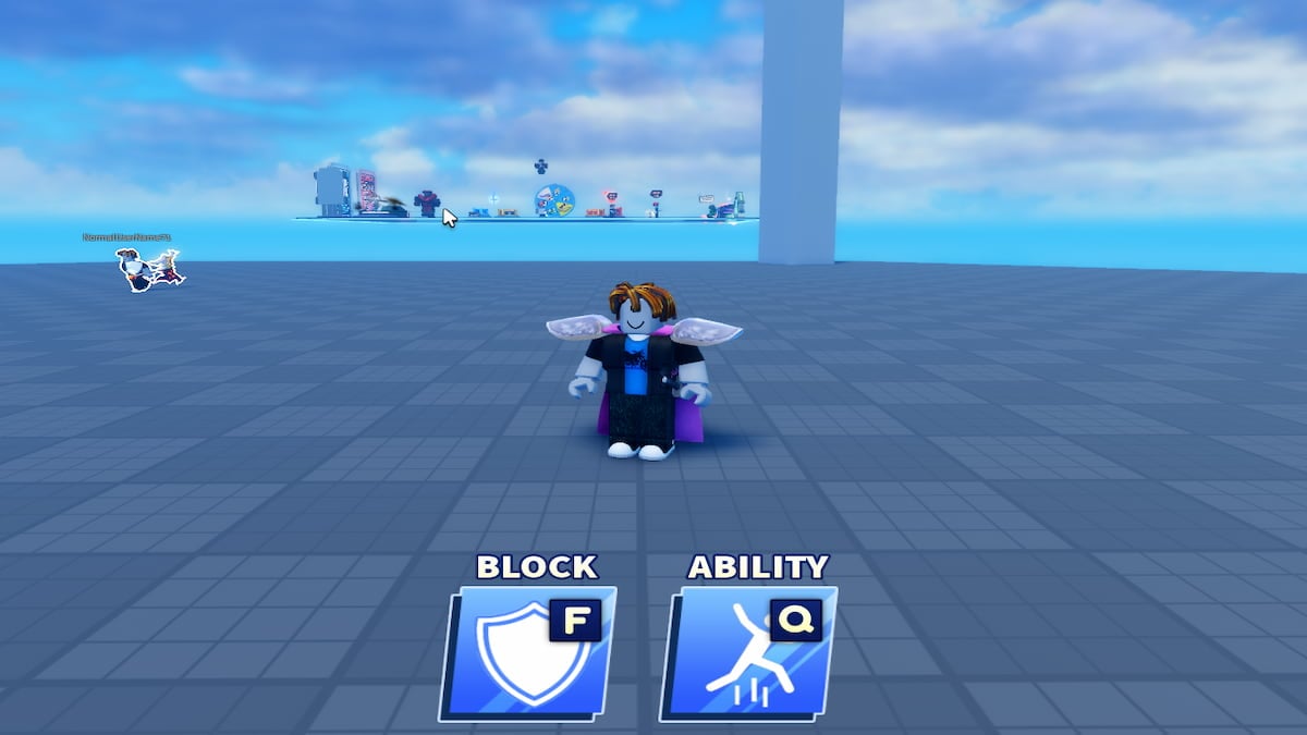 A player standing to trade in Blade Ball