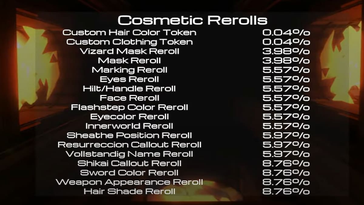 The Cosmetic Reroll Menu in Type Soul