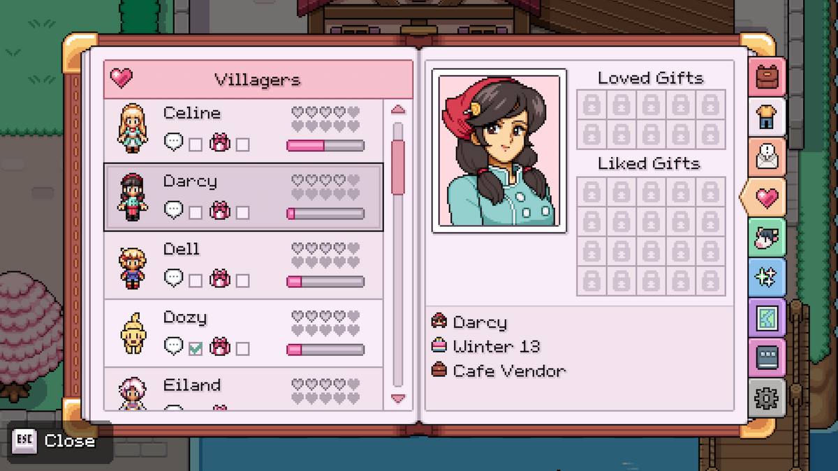 Vendor Darcy's profile in Fields of Mistria.