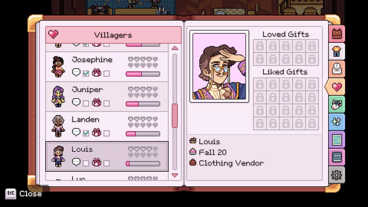 Vendor Louis' profile in Fields of Mistria.