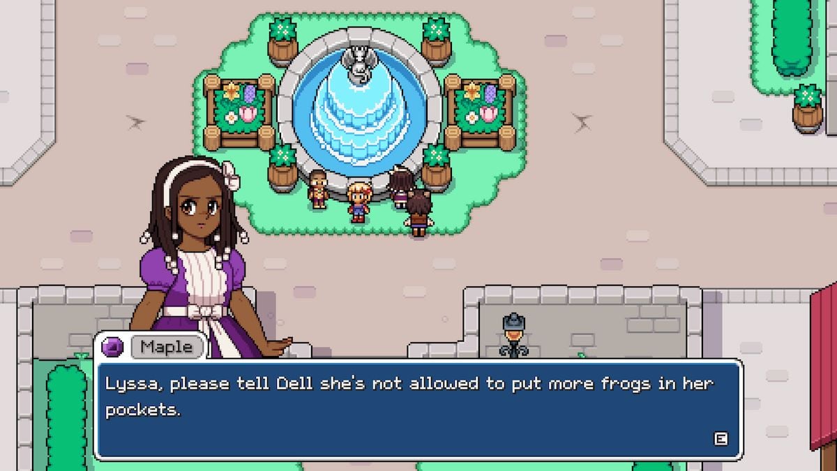 Maple complaining about Dell putting frogs in her pocket in Fields of Mistria.