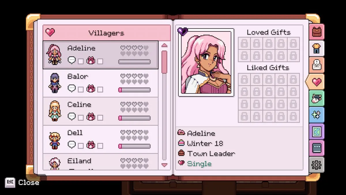 Adeline's profile in Fields of Mistria.