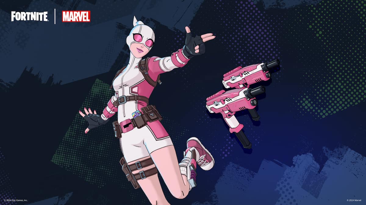 Fortnite Gwen Pool and Dual Micro SMGs in the frame