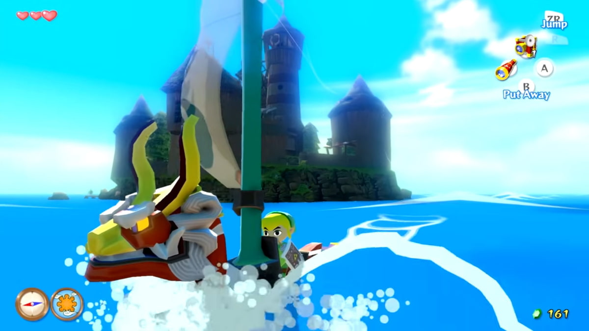 Sailing across the ocean in Legend of Zelda Wind Waker