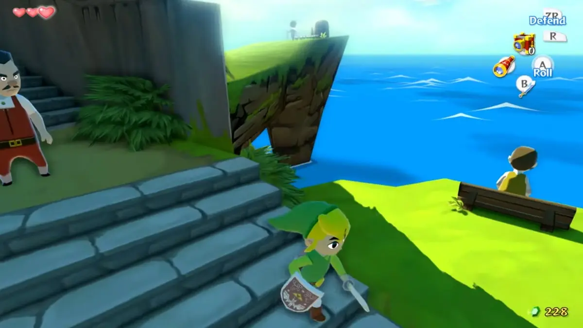 Running around Windfall Island as Link in The Legend of Zelda Wind Waker