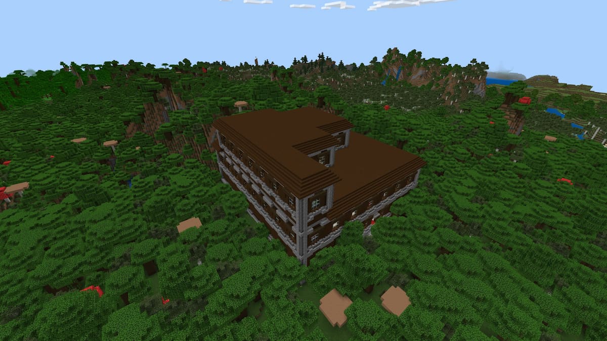 A Woodland Mansion in a Minecraft Dark Forest