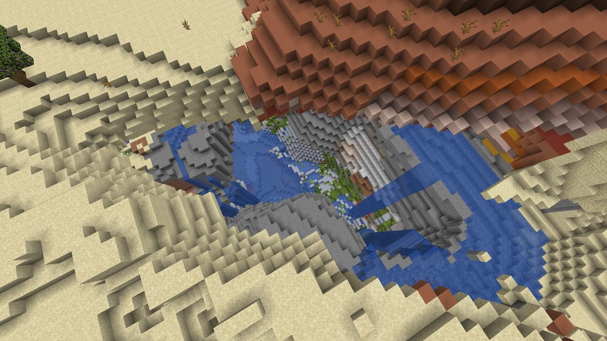 A Lush Cave filled with water in a Minecraft Desert