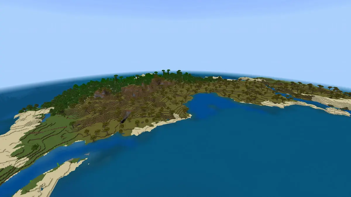 A multi-biome island in Minecraft