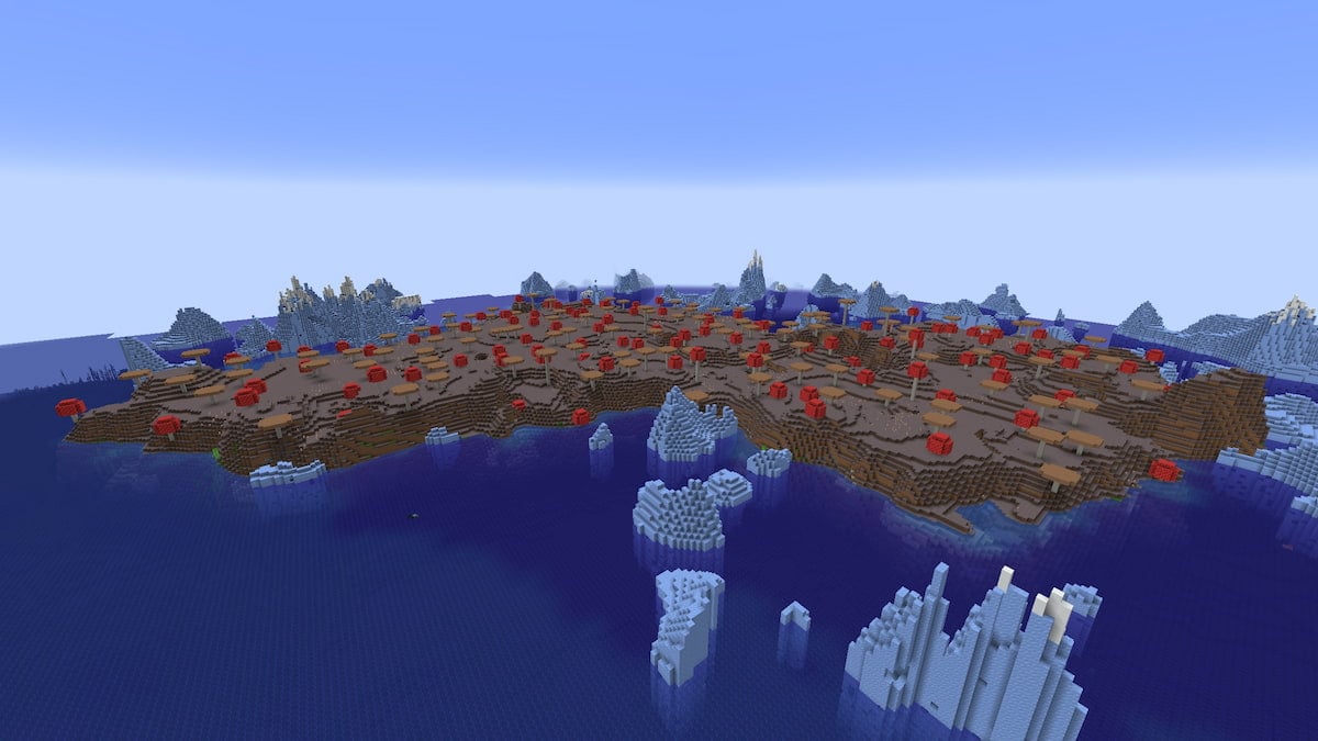 A Mushroom Island in a Minecraft Frozen Ocean biome