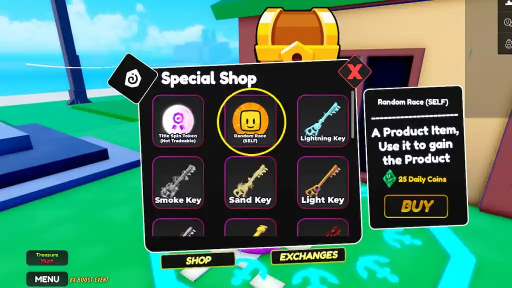 The Specialty Shop Menu in One Piece Simulator