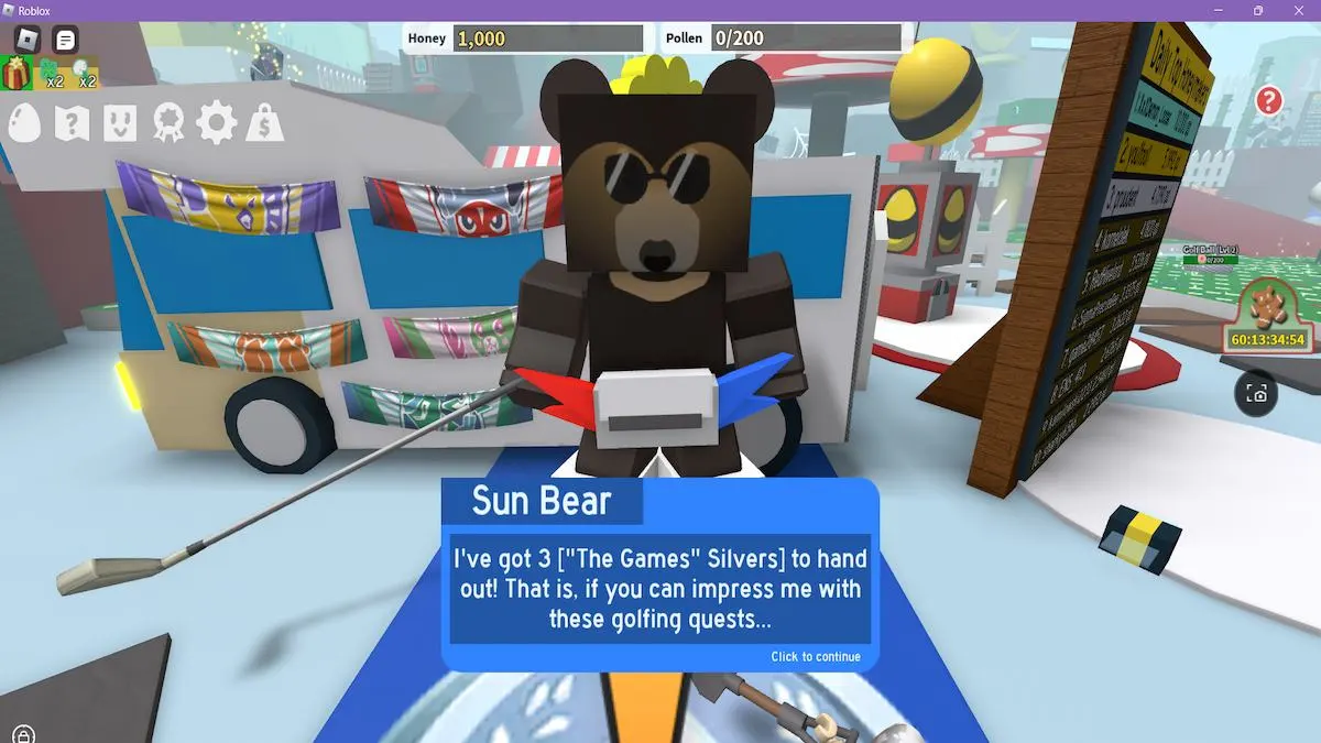 Sun Bear in Roblox's Bee Swarm Simulator.