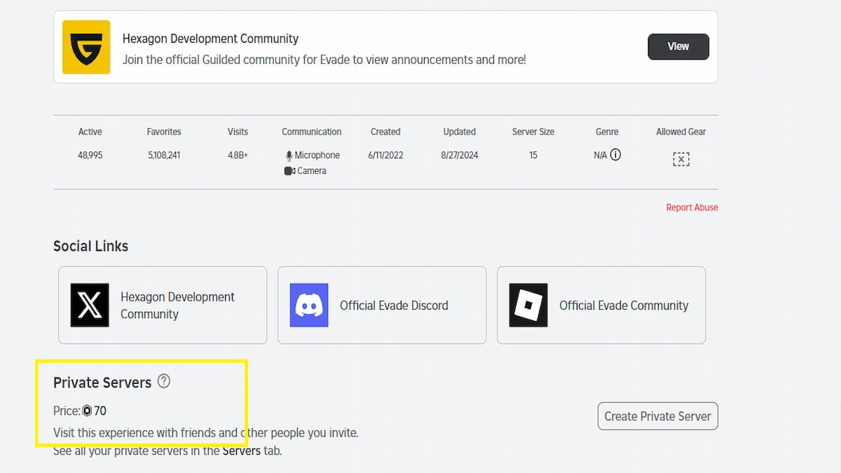 Roblox Evade Private Server Links (2024)
