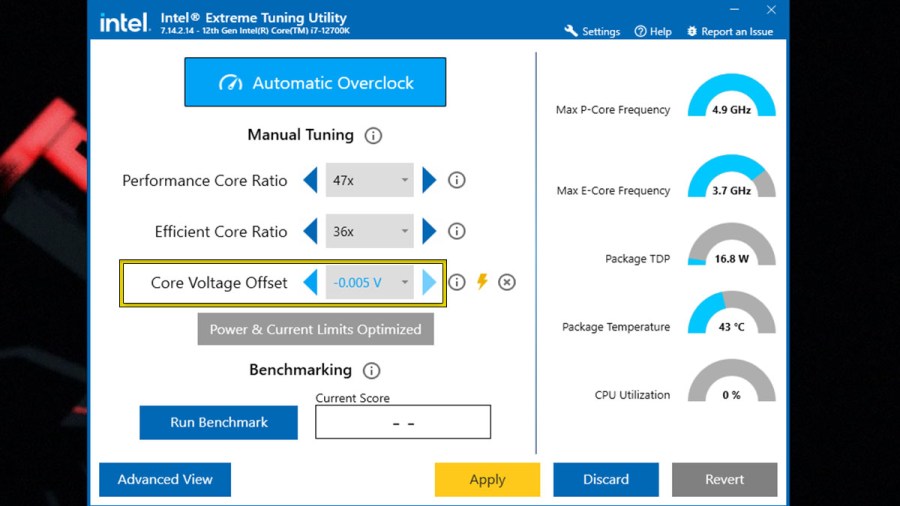 Intel XTU app underclock CPU option